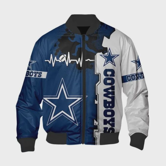 Dallas Cowboys Heart ECG Line Pattern Bomber Jacket – Blue White