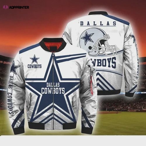 Dallas Cowboys Logo Pattern Bomber Jacket – Navy Blue And White