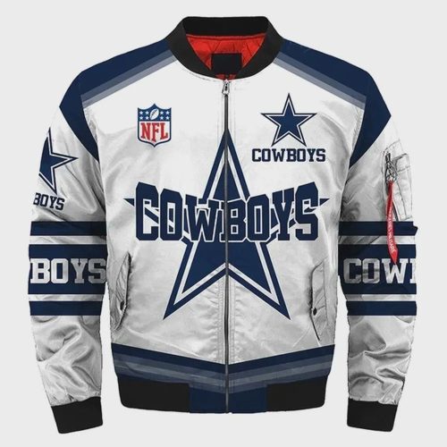 Dallas Cowboys Pattern Super Bowl Bomber Jacket – White And Navy