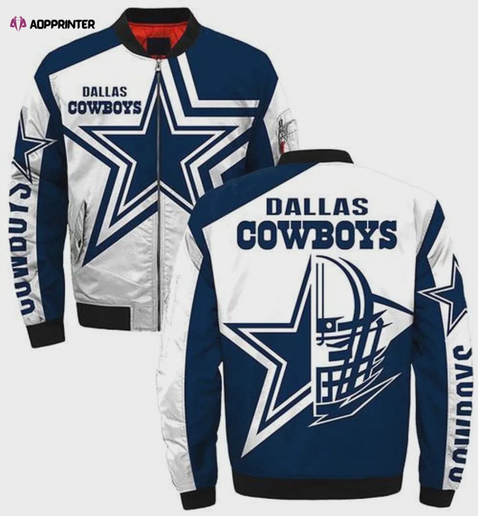 Dallas Cowboys Star Helmet Pattern Bomber Jacket – Blue White