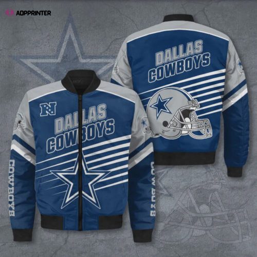 Dallas Cowboys Team Logo Pattern Bomber Jacket – Blue And White