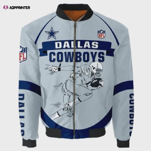 Dallas Cowboys Team Logo Pattern Bomber Jacket – Navy Blue