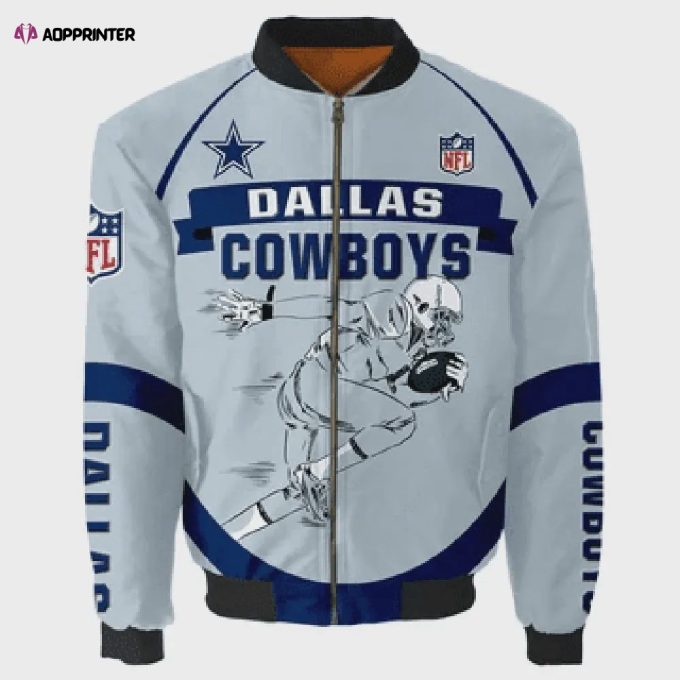 Dallas Cowboys Team Logo Pattern Bomber Jacket – Blue