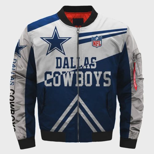 Dallas Cowboys Team Logo Pattern Bomber Jacket – Blue And White