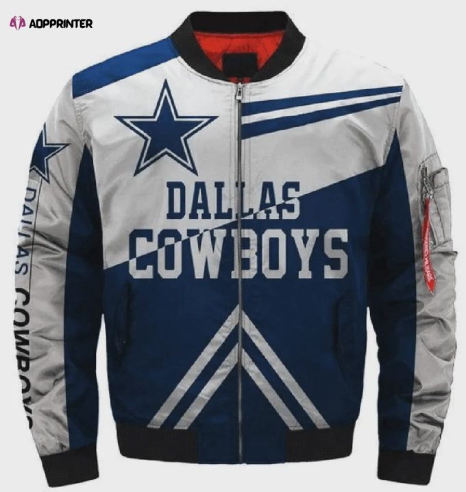 Dallas Cowboys Team Logo Pattern Bomber Jacket – Navy Blue