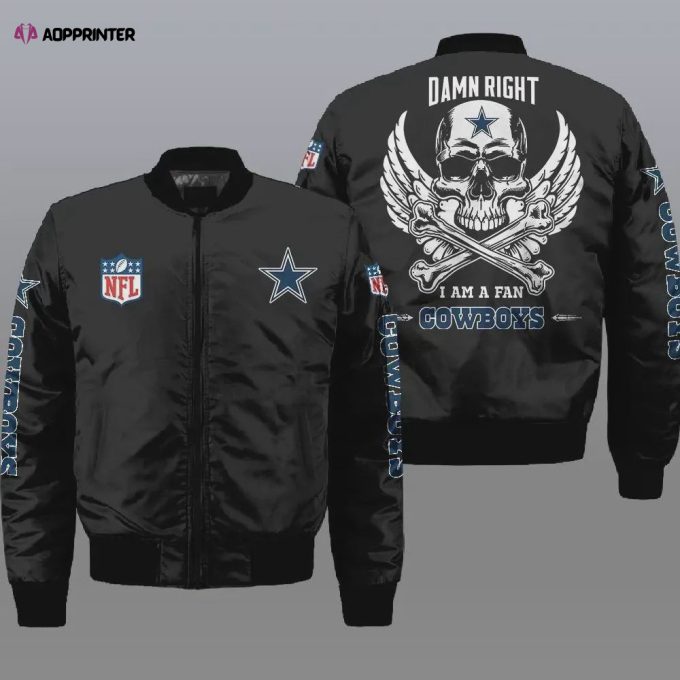 Dallas Cowboys Wings Skull Pattern Bomber Jacket – Black