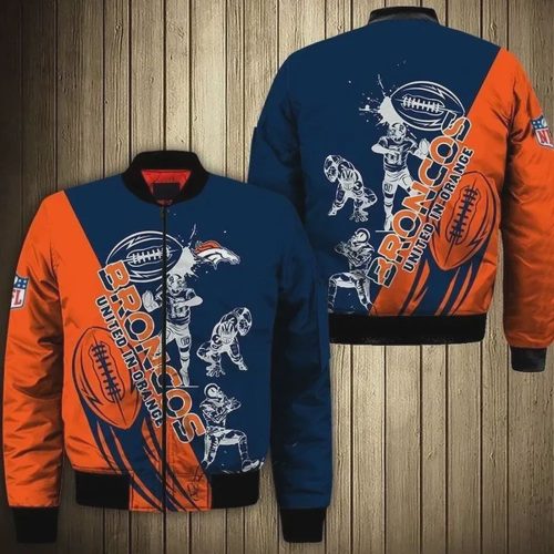 Denver Broncos Athlete Ball Star Pattern Bomber Jacket – Blue And Orange