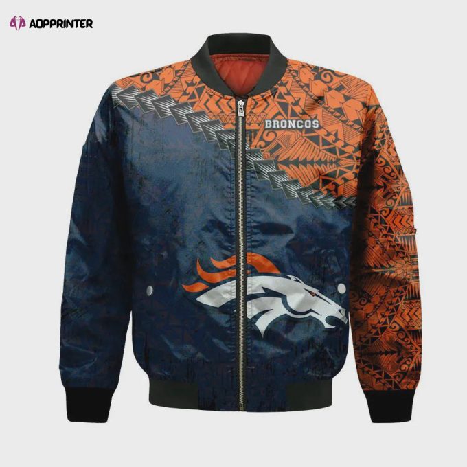 Denver Broncos Bomber Jacket 3D Printed Grunge Polynesian Tattoo