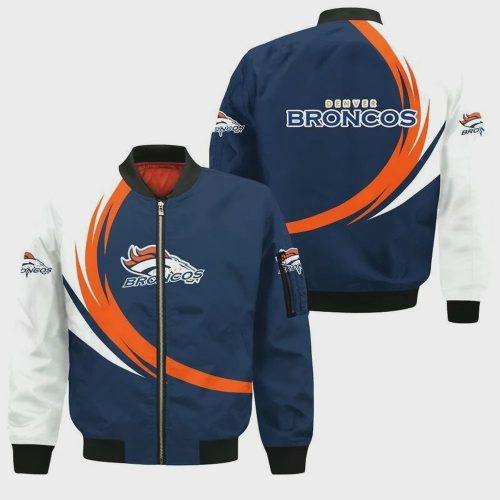 Denver Broncos Curve Pattern Bomber Jacket – Blue White