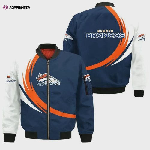 Denver Broncos Pattern Bomber Jacket – Orange And Navy Blue