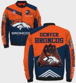 Denver Broncos Hands With Logo Pattern Bomber Jacket – Blue Orange