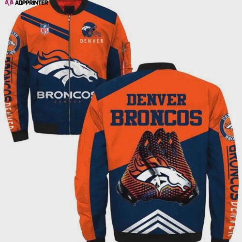 Denver Broncos Logo Pattern Bomber Jacket – Navy Blue And Orange