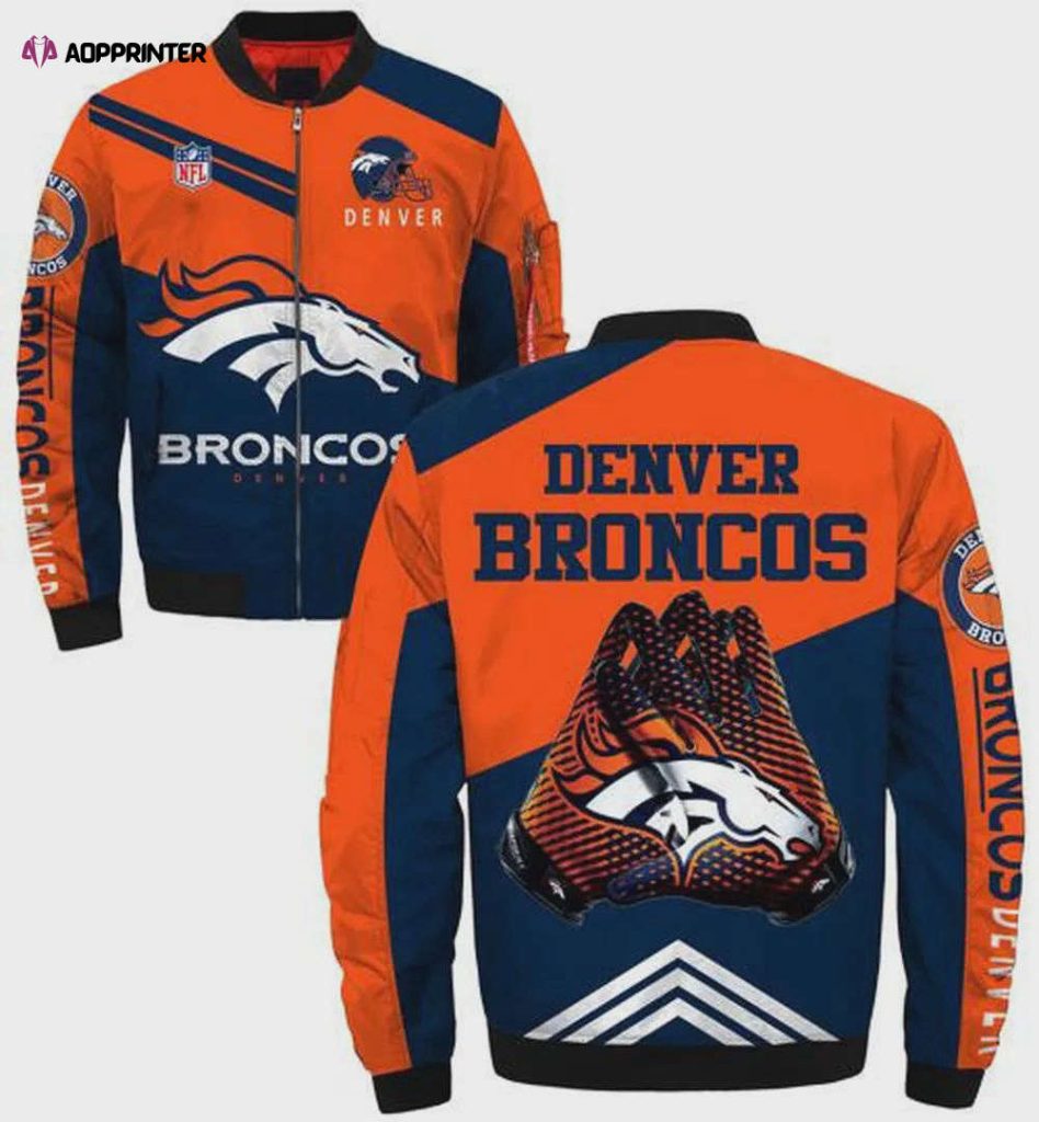 Denver Broncos Hands With Logo Pattern Bomber Jacket – Blue Orange