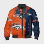 Denver Broncos Heart ECG Line Pattern Bomber Jacket – Blue Orange