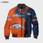 Denver Broncos Heart ECG Line Pattern Bomber Jacket – Blue Orange