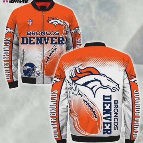 Denver Broncos Horse And Fire Ball Pattern Bomber Jacket – White Orange