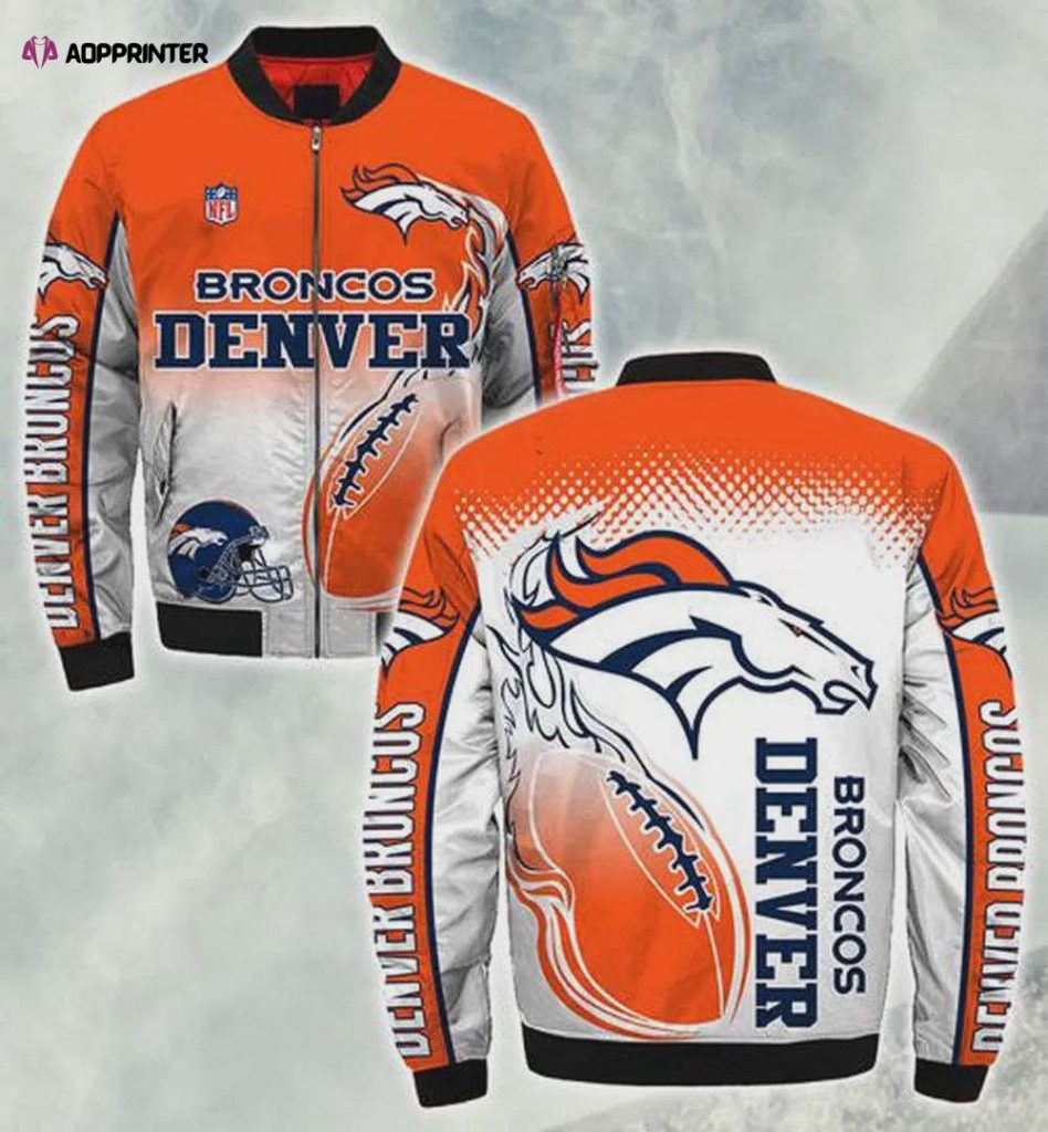 Denver Broncos Horse And Fire Ball Pattern Bomber Jacket – White Orange