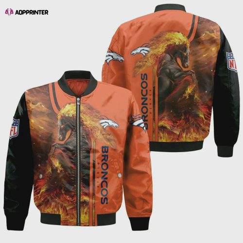 Denver Broncos Players Running Pattern Bomber Jacket – Blue And Orange