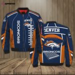 Denver Broncos Logo Pattern Bomber Jacket – Navy Blue And Orange