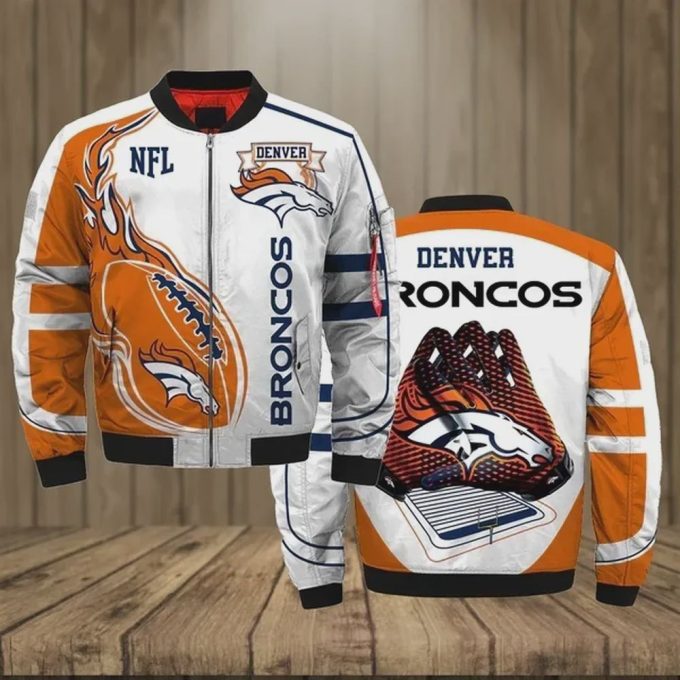 Denver Broncos Logo Pattern Bomber Jacket – Orange And White