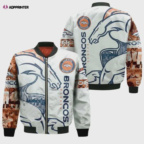 Denver Broncos Hands With Logo Pattern Bomber Jacket – Blue Orange