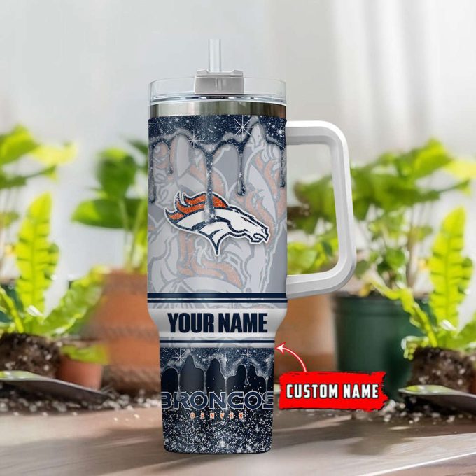 Denver Broncos NFL Glitter Custom Name 40oz Stanley Tumbler Gift for Fans