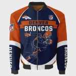 Denver Broncos Players Running Pattern Bomber Jacket – Blue And Orange