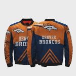 Denver Broncos Team Logo Pattern Bomber Jacket – Blue And Orange