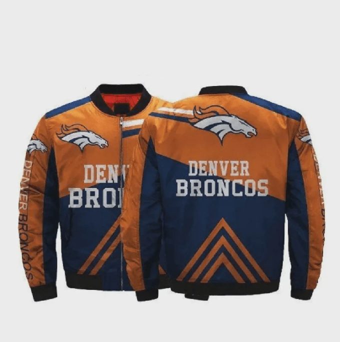 Denver Broncos Team Logo Pattern Bomber Jacket – Blue And Orange