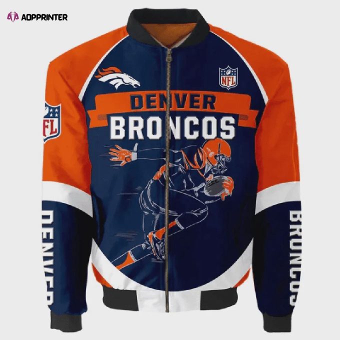 Denver Broncos Team Logo Pattern Bomber Jacket – Navy Blue And Orange