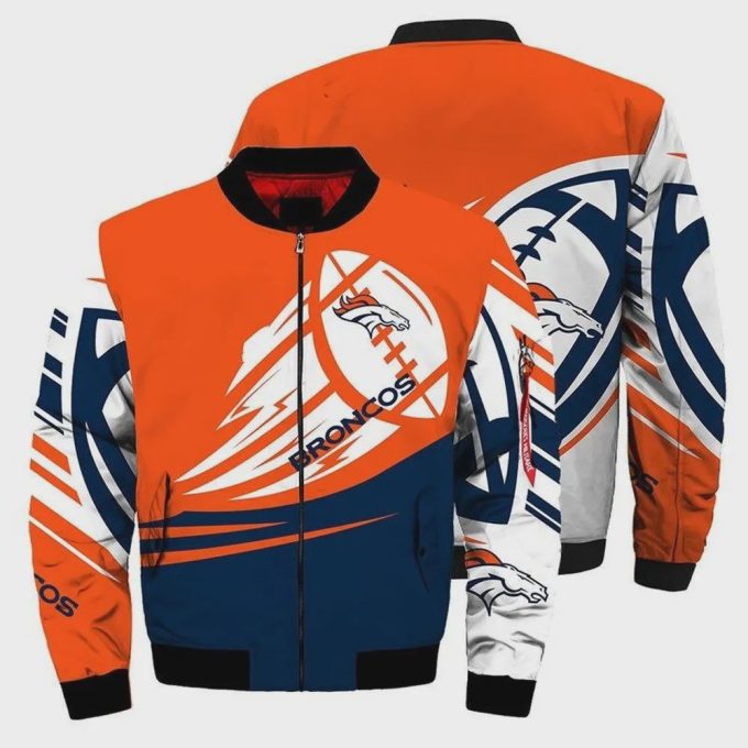 Denver Broncos Ultra-Ball Pattern Bomber Jacket – Blue Orange