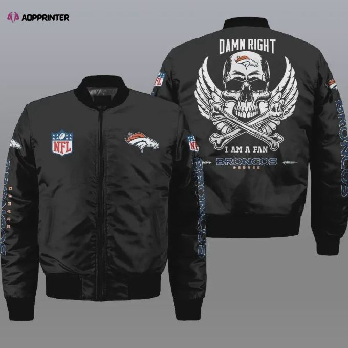 Denver Broncos Wings Skull Pattern Bomber Jacket – Black