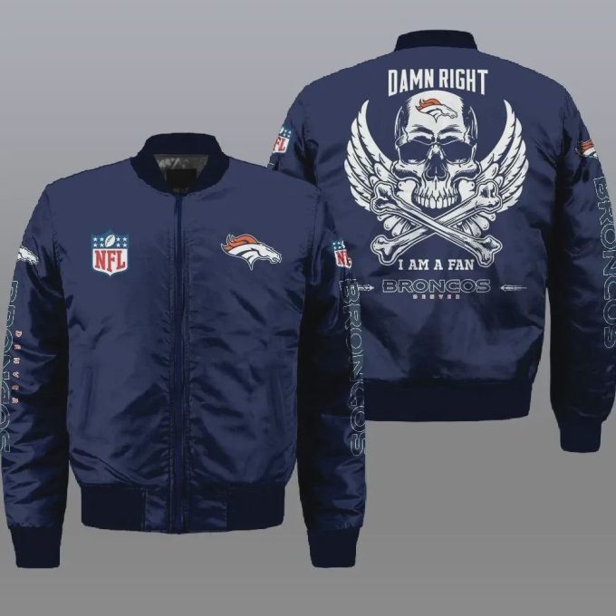 Denver Broncos Wings Skull Pattern Bomber Jacket – Navy Blue