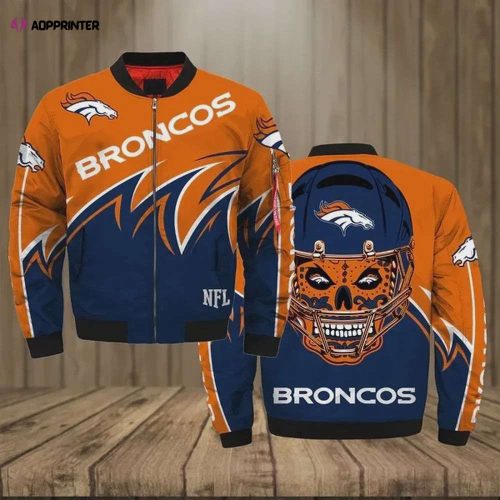 Denver Broncos Wings Skull Pattern Bomber Jacket – Navy Blue