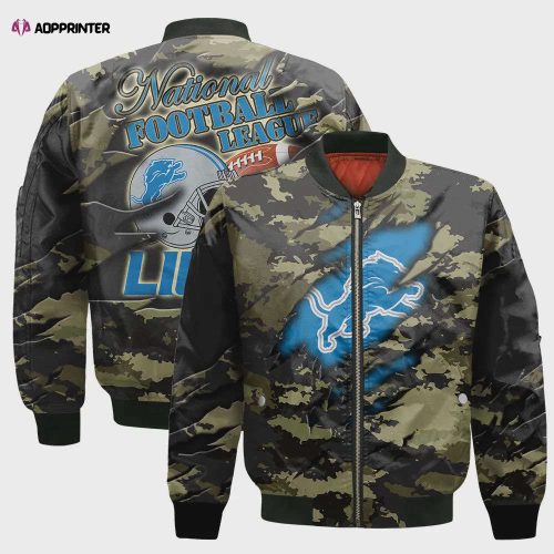 Detroit Lions Black Camo Pattern National Football League Unisex Bomber Jacket