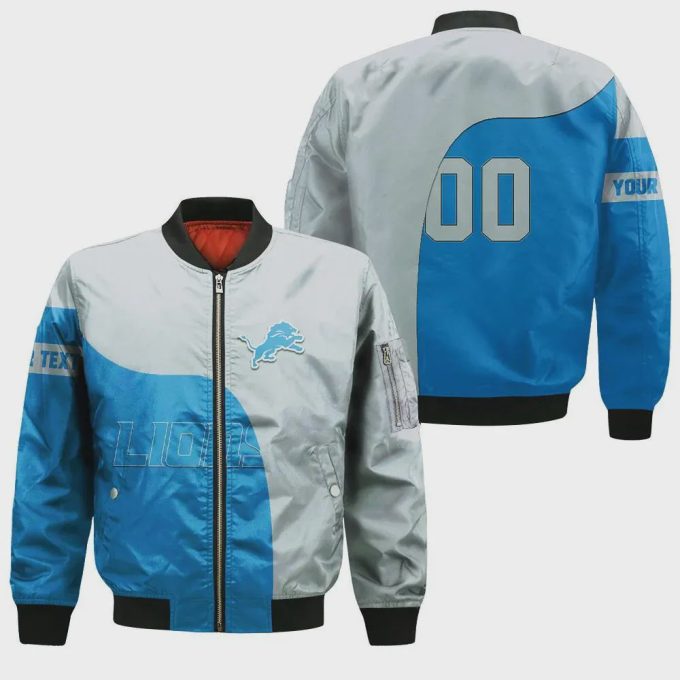 Detroit Lions Bomber Jacket 3D Printed Curve Style Custom Text And Number