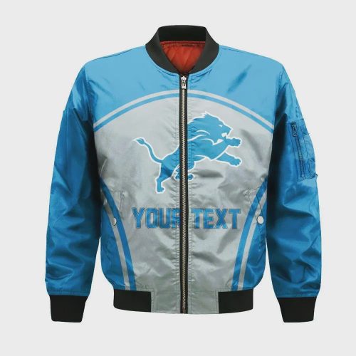 Detroit Lions Bomber Jacket 3D Printed Custom Text And Number Curve Style Sport