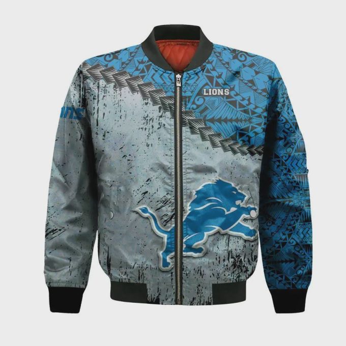 Detroit Lions Bomber Jacket 3D Printed Grunge Polynesian Tattoo