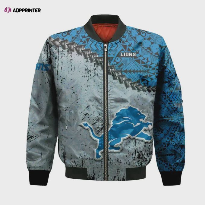 Detroit Lions Bomber Jacket 3D Printed Grunge Polynesian Tattoo