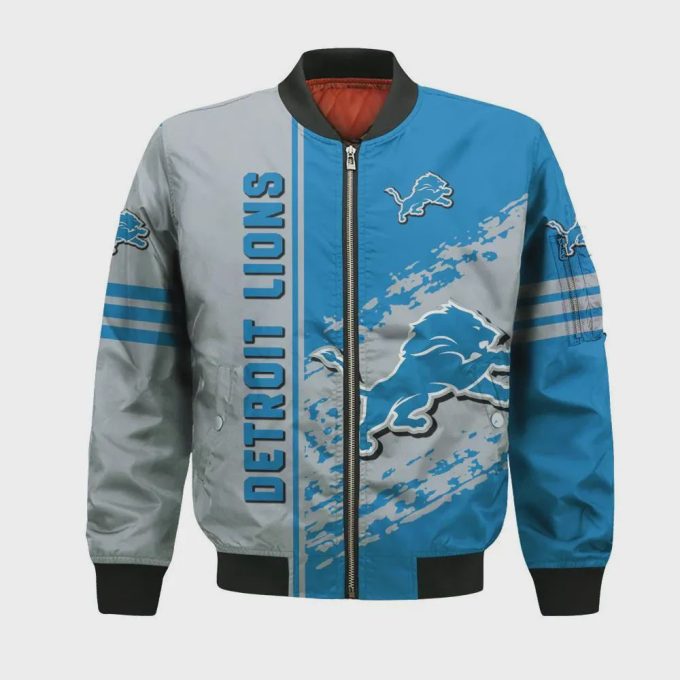 Detroit Lions Bomber Jacket 3D Printed Logo Pattern In Team Colours