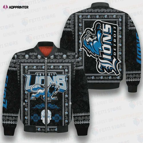 Detroit Lions Graphic Ball Pattern Bomber Jacket – White Blue