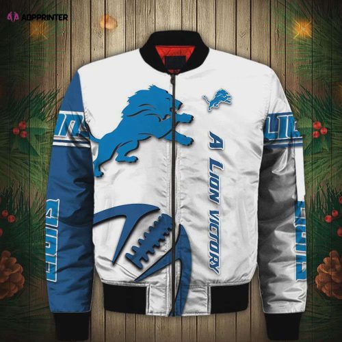 Detroit Lions Graphic Ball Pattern Bomber Jacket – White Blue