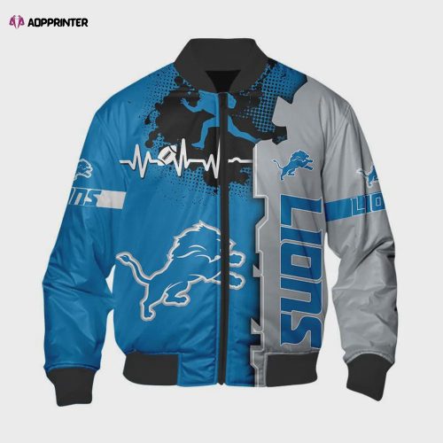 Detroit Lions Helmet Logo Pattern Bomber Jacket – Blue