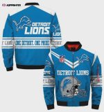 Detroit Lions Helmet Logo Pattern Bomber Jacket – Blue