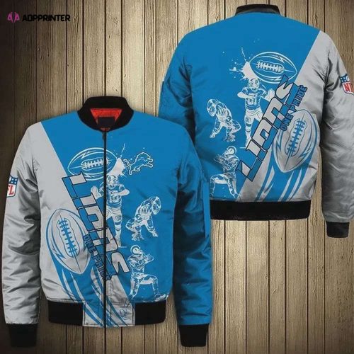 Detroit Lions Team Logo Pattern Bomber Jacket – Blue And White