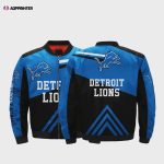 Detroit Lions Team Logo Pattern Bomber Jacket – Blue And Black