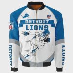 Detroit Lions Team Logo Pattern Bomber Jacket – Blue And White