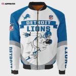 Detroit Lions Team Logo Pattern Bomber Jacket – Blue And White