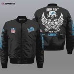 Detroit Lions Wings Skull Pattern Bomber Jacket – Black