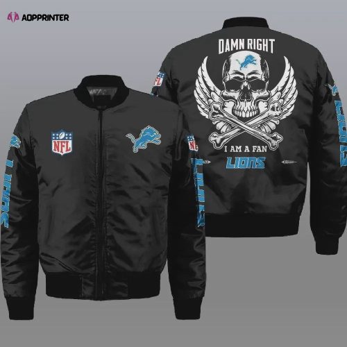 Detroit Lions Team Logo Pattern Bomber Jacket – Blue And Black